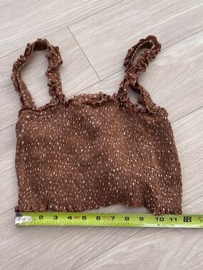 Cool Change Smocked Daria Brown Speckled Polka Dot Tank Top